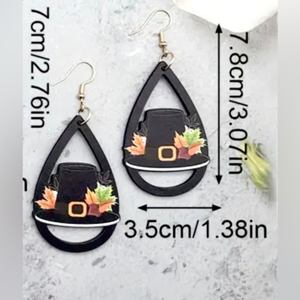 New Vintage Style Thanksgiving Earrings Autumn Fall Themed Drop & Dangle Wood - Picture 10 of 10